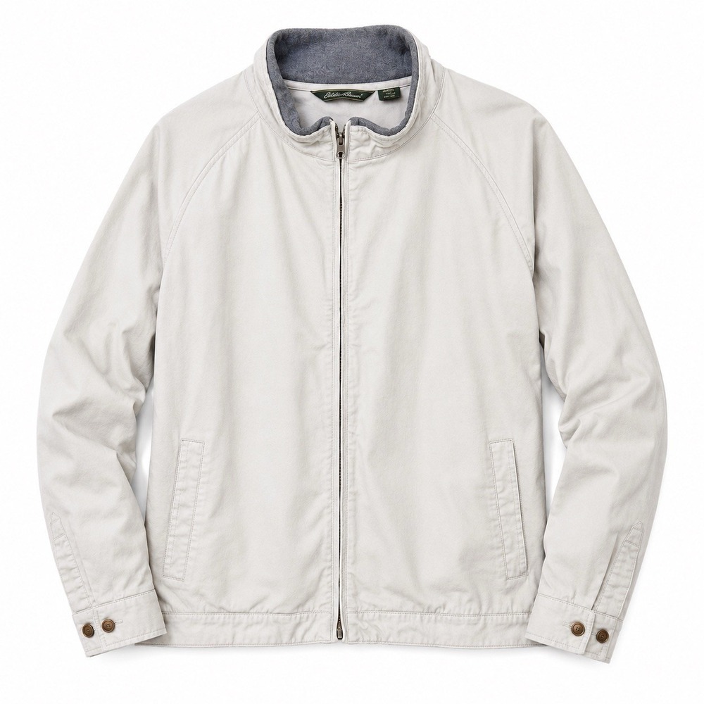 Eddie Bauer Canvas Harrington Jacket 4XLT Ivory Full Zip Field Lined Mock Neck‎